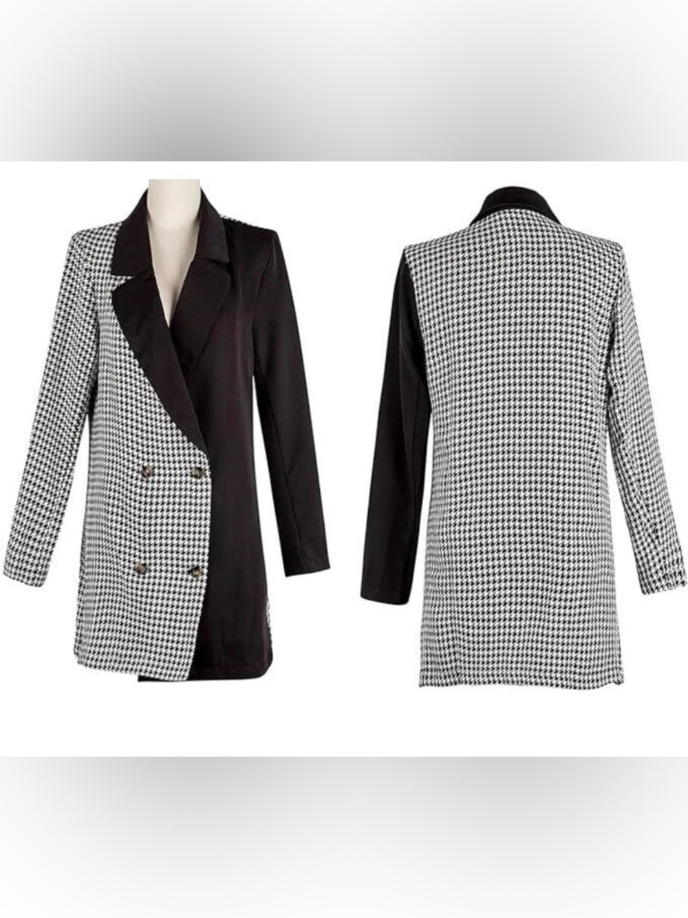 Women's Slim Double Breasted Color Block Houndstooth Blazer Plus XL NWOT